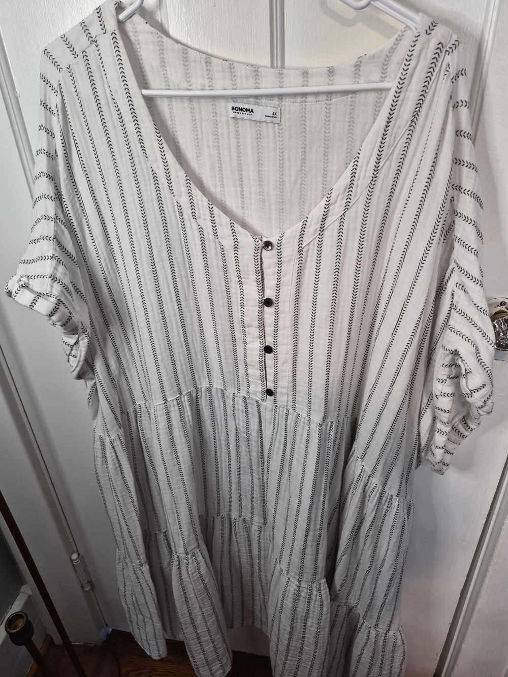 SONOMA White Striped Button-Front Tiered Women's Dress - Picture 2 of 7